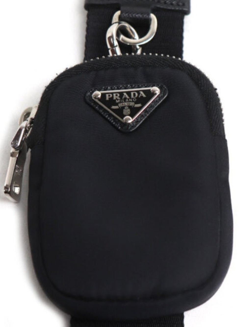 Black Nylon Shoulder Bag with Silver Chain and Pouch - Picture 3 of 3